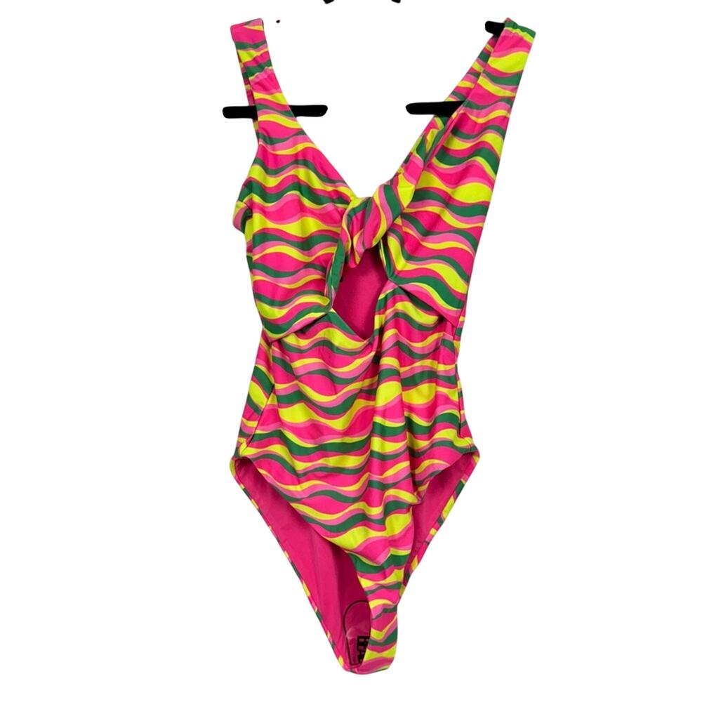 Beach Riot Pink Yellow Green Print One Piece Swimsuit Womens S Vacation Twist